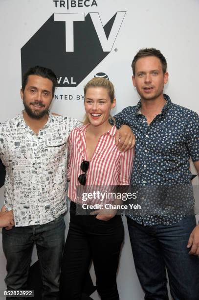 Mike Piscitelli, Rachel Taylor and Patrick J Adams attend "Pillow Talk" premiere during Tribeca TV Festival at Cinepolis Chelsea on September 23,...