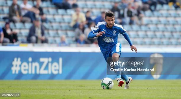 Firat Sucsuz of Jena during the 3.Liga match between FC Carl Zeiss Jena and SC Preussen Muenster at Ernst-Abbe Sportfeld on September 23, 2017 in...