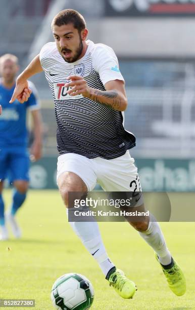 Moritz Heinrich of Muenster during the 3.Liga match between FC Carl Zeiss Jena and SC Preussen Muenster at Ernst-Abbe Sportfeld on September 23, 2017...