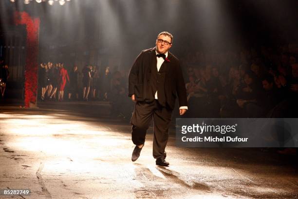 Alber Elbaz walk the runway at the Lanvin Ready-to-Wear A/W 2009 fashion show during Paris Fashion Week at Halle Freyssinet on March 6, 2009 in...