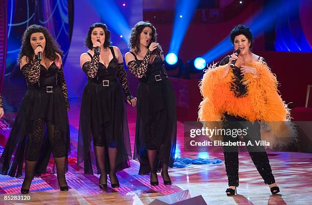 Actress Marisa Laurito and The Pagnotels Ballet perform on TV show "I Raccomandati" on March 6, 2009 in Rome, Italy.