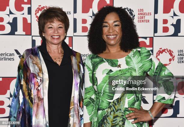 Valerie Jarrett and Shonda Rhimes attend Los Angeles LGBT Center's 48th Anniversary Gala Vanguard Awards at The Beverly Hilton Hotel on September 23,...