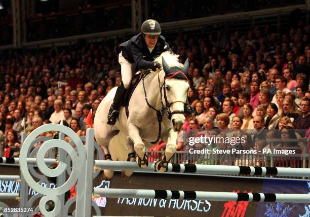 Netherlands Maikel Van Der Vleuten riding VDL Groep Sapphire B wins the Longines FEI World Cup during day six of The London International Horse Show...