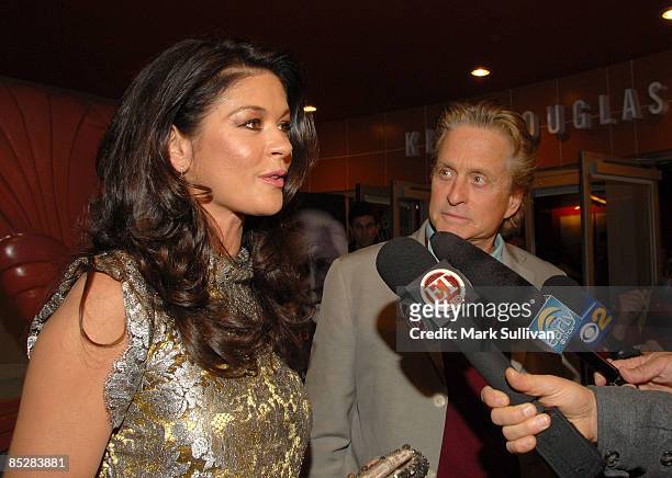 Actress Catherine Zeta-Jones and actor Michael Douglas attend the premiere of Kirk Douglas' one man show "Before I Forget" at the Kirk Douglas...