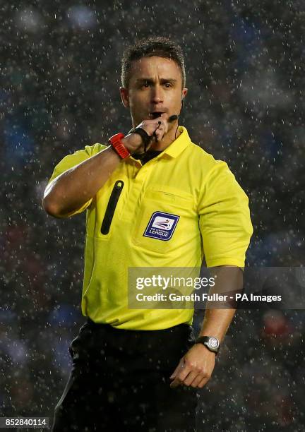 Referee James Adcock during the Sky Bet Championship match at the AMEX Stadium, Brighton.