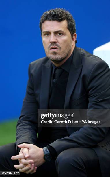 Brighton Coach Oscar Garcia during the Sky Bet Championship match at the AMEX Stadium, Brighton.