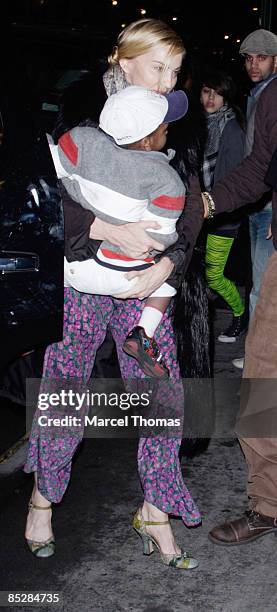 Madonna and son David Banda attend Kaballah services in Manhattan on March 6, 2009 in New York City.