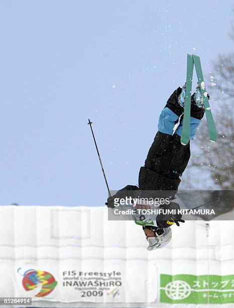 Sho Kashima of the US performs in the air during men's moguls final in the 2009 FIS Freestyle World Championships in Inawashiro on March 7, 2009....