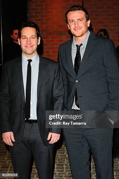 Actors Paul Rudd and Jason Segel attend The Cinema Society and Details screening of "I Love You, Man" at Tribeca Grand Screening Room on March 6,...