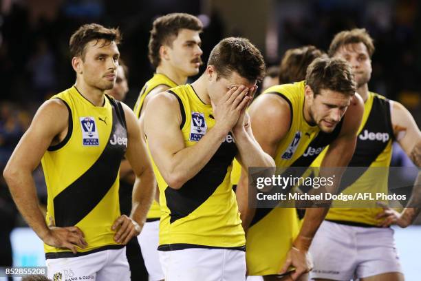 Richmons players looks dejected after defeat during the VFL Grand Final match between Richmond and Port Melbourne at Etihad Stadium on September 24,...