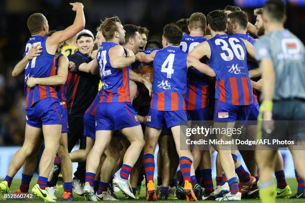 Port players celebrates the win during the VFL Grand Final match between Richmond and Port Melbourne at Etihad Stadium on September 24, 2017 in...