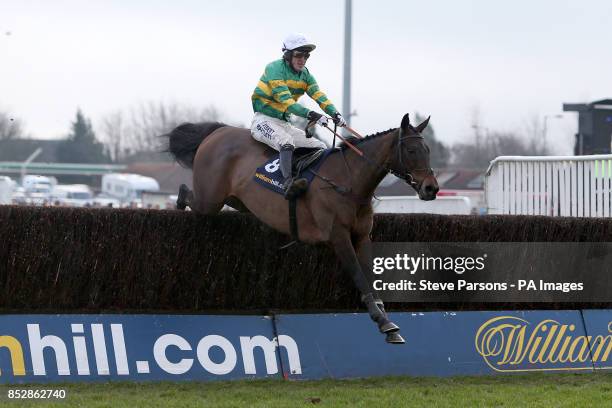 Thunderstorm ridden by Tony McCoy during the William Hill - Download The App Novices' Limited Handicap Steeple Chase during Day One of the William...