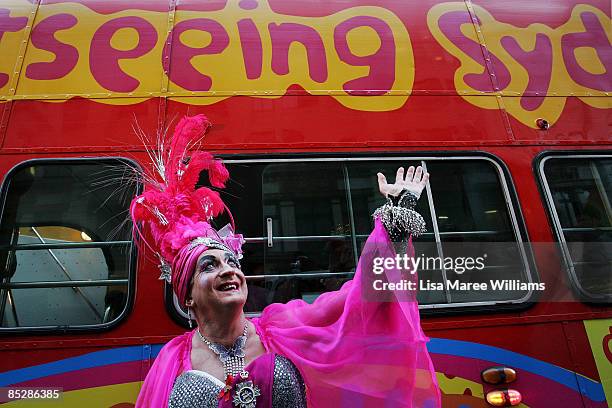 Drag Queen poses for a photograph during the annual Sydney Gay and Lesbian Mardi Gras Parade on Oxford Street on March 7, 2009 in Sydney, Australia....