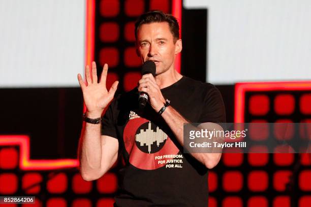 Hugh Jackman speaks during the 2017 Global Citizen Festival at The Great Lawn of Central Park on September 23, 2017 in New York City.