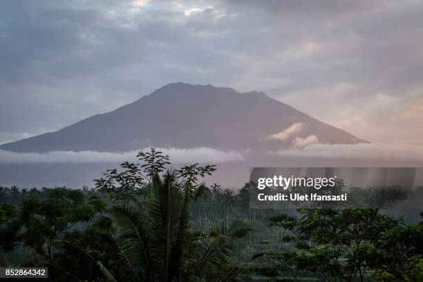 View of mount Agung on September 24, 2017 in Karangasem regency, Island of Bali, Indonesia. Indonesian authorities raised the alert level for the...