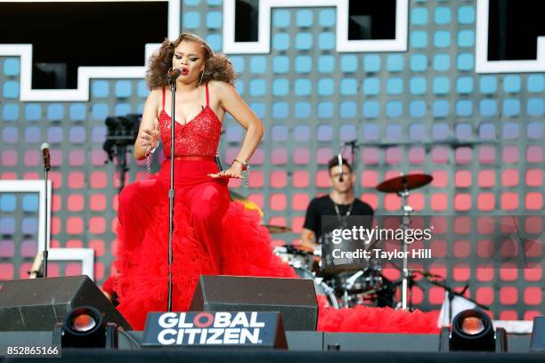 Andra Day performs during the 2017 Global Citizen Festival at The Great Lawn of Central Park on September 23, 2017 in New York City.