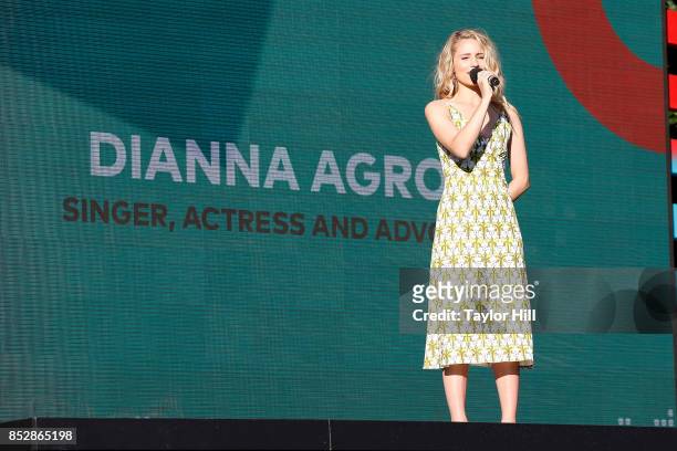 Dianna Agron speaks during the 2017 Global Citizen Festival at The Great Lawn of Central Park on September 23, 2017 in New York City.