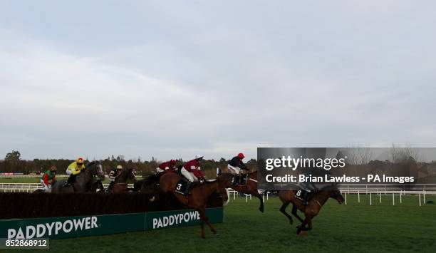 Bobs Worth ridden by Barry Geraghty clears the last first time around on the way to winning the Lexus Steeplechase during day three of the...