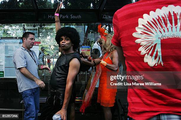 An indigenous parade goer poses for a photo during the annual Sydney Gay and Lesbian Mardi Gras Parade on Oxford Street on March 7, 2009 in Sydney,...