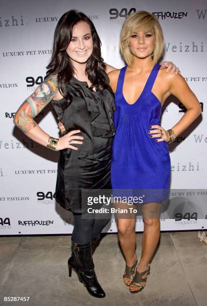 Singers Carly Smithson and Kimberly Caldwell attend the "Barking Boutique Bid-N-Buy" Fundraiser at 944 Magazine Headquarters on March 6, 2009 in West...