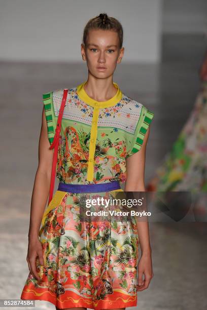 Model walks the runway at the Piccione.Piccione show during Milan Fashion Week Spring/Summer 2018 on September 24, 2017 in Milan, Italy.