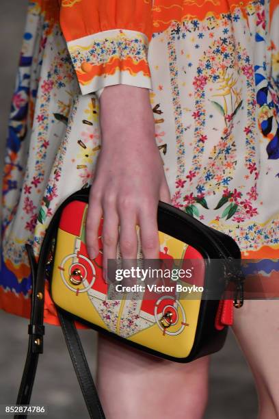 Model walks the runway at the Piccione.Piccione show during Milan Fashion Week Spring/Summer 2018 on September 24, 2017 in Milan, Italy.