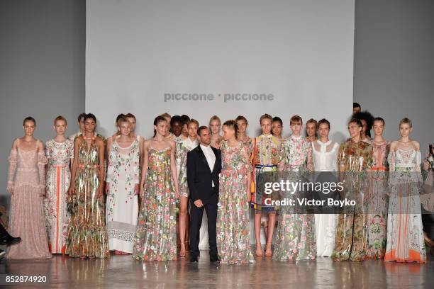 Designer Salvatore Piccione walks the runway after the Piccione.Piccione show during Milan Fashion Week Spring/Summer 2018 on September 24, 2017 in...