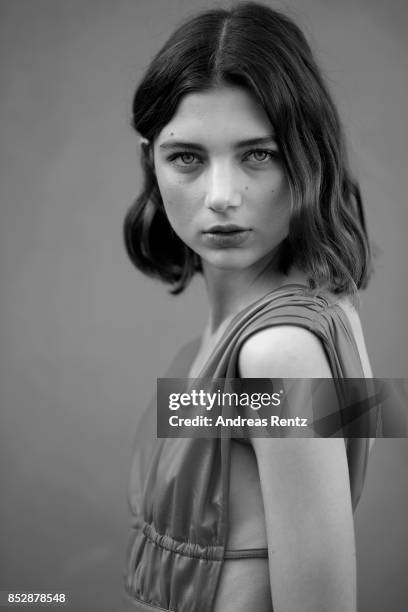 Model is seen backstage ahead of the Trussardi showd during Milan Fashion Week Spring/Summer 2018 on September 24, 2017 in Milan, Italy.