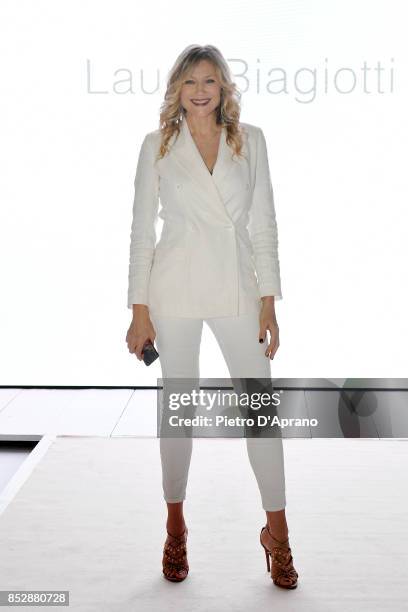 Natasha Stefanenko attends the Laura Biagiotti show during Milan Fashion Week Spring/Summer 2018 on September 24, 2017 in Milan, Italy.