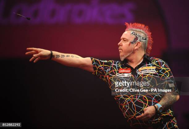 Peter Wright during the Final of The Ladbrokes World Darts Championship at Alexandra Palace, London.