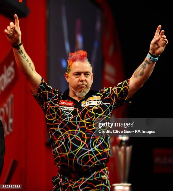 Peter Wright during the Final of The Ladbrokes World Darts Championship at Alexandra Palace, London.