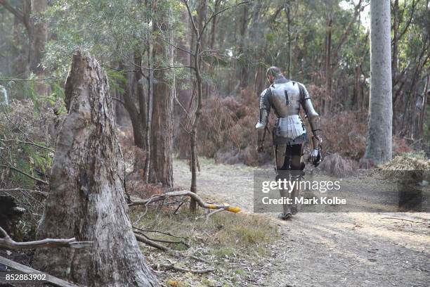 Arne Koets of the Netherlands walks to his mount as he prepares to compete in the World Jousting Championships on September 24, 2017 in Sydney,...