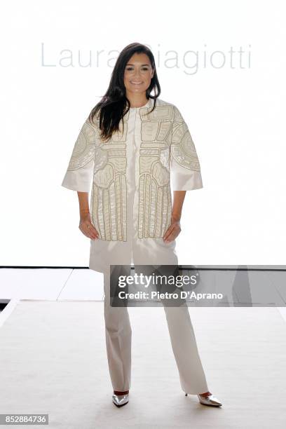 Alena Seredova attends the Laura Biagiotti show during Milan Fashion Week Spring/Summer 2018 on September 24, 2017 in Milan, Italy.
