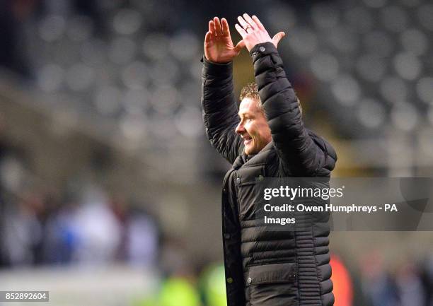 New Cardiff City manager Ole Gunnar Solskjaer celebrates after the FA Cup Third Round match at St James' Park, Newcastle.