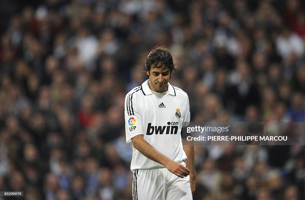 Spanish Raul Real Madrid's Spanish forward Raul reacts during their Liga football ...