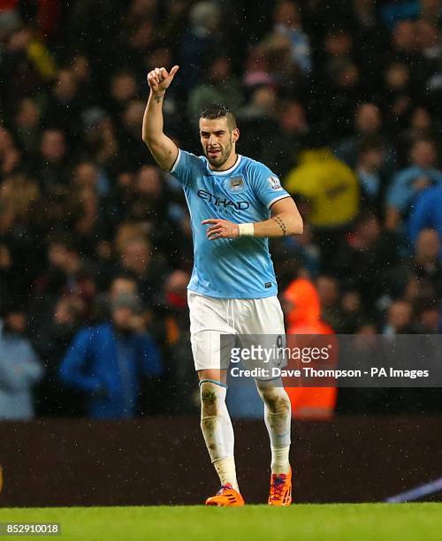 Manchester City's Alvaro Negredo celebrates scoring his side's second goal