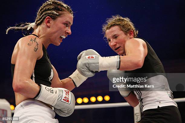 Alesia Graf fights Magdalena Dahlen during the WIBF and GBU World Championship fight between Alesia Graf of Germany and Magdalena Dahlen of Germany...