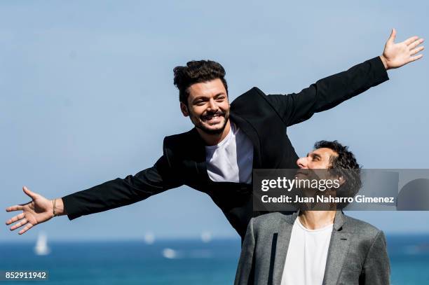 Kev Adams and Vincent Elbaz attend 'To The Top' photocall during 65th San Sebastian Film Festival on September 24, 2017 in San Sebastian, Spain.