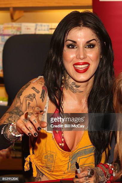 Tattoo Artist and star of the television show "LA Ink" Kat Von D signs copies of her new book "High Voltage Tattoo" at Borders Book Store March 7,...