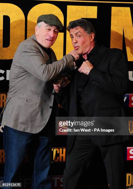 Robert De Niro and Sylvester Stallone attending a photocall for new film Grudge Match at the Dorchester Hotel, London.