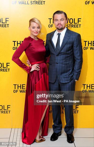 Leonardo DiCaprio and Margot Robbie arriving for the UK Premiere of The Wolf of Wall Street, at the Odeon Leicester Square, London.