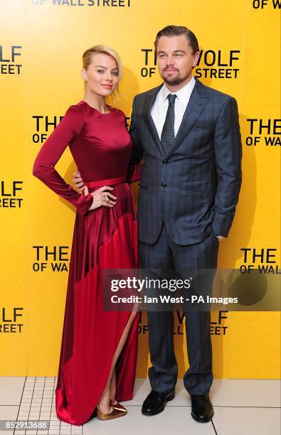 Leonardo DiCaprio and Margot Robbie arriving for the UK Premiere of The Wolf of Wall Street, at the Odeon Leicester Square, London.