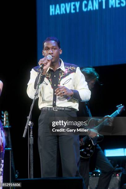 Leon Bridges performs in concert during the "Texas Strong: Hurricane Harvey Can't Mess With Texas" benefit at The Frank Erwin Center on September 22,...