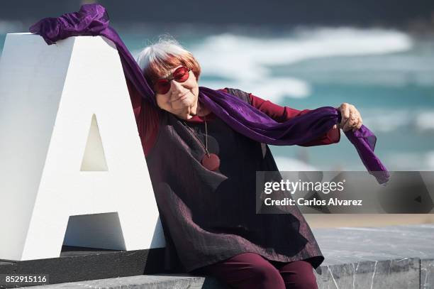 Agnes Varda receives the Donostia Award during the 65th San Sebastian International Film Festival on September 24, 2017 in San Sebastian, Spain.