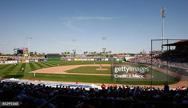 View of Bright House Field during the Grapefruit League Spring Training Game between the Philadelphia Phillies and the Detroit Tigers on March 7,...