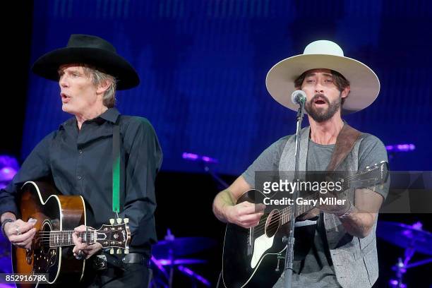 Charlie Sexton and Ryan Bingham perform in concert during the "Texas Strong: Hurricane Harvey Can't Mess With Texas" benefit at The Frank Erwin...