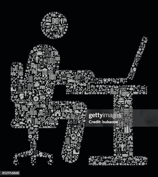 man working on computer construction industry vector icon pattern - contractor computer stock illustrations
