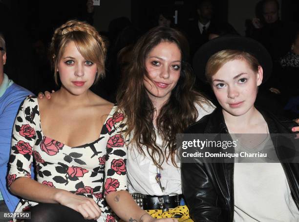 Peaches Geldof, Cory Kennedy and Uffie attend the Jeremy Scott Ready-to-Wear A/W 2009 fashion show during Paris Fashion Week at Faculte de Medecine...