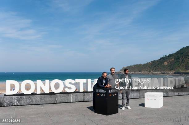 Eric Toledano, Olivier Nakache and Gilles Lellouche attend 'Le Sens De La Fete / C'Est La Vie' photocall during 65th San Sebastian Film Festival on...