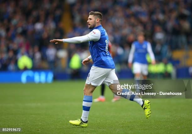 Gary Hooper of Sheffield Wednesday celebrates after scoring his goal during the Sky Bet Championship match between Sheffield Wednesday and Sheffield...
